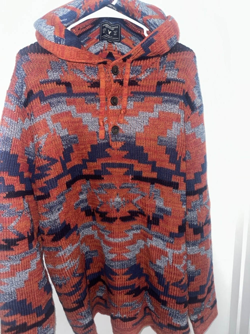 American Eagle Rust Patterned Hooded Men's Sweater